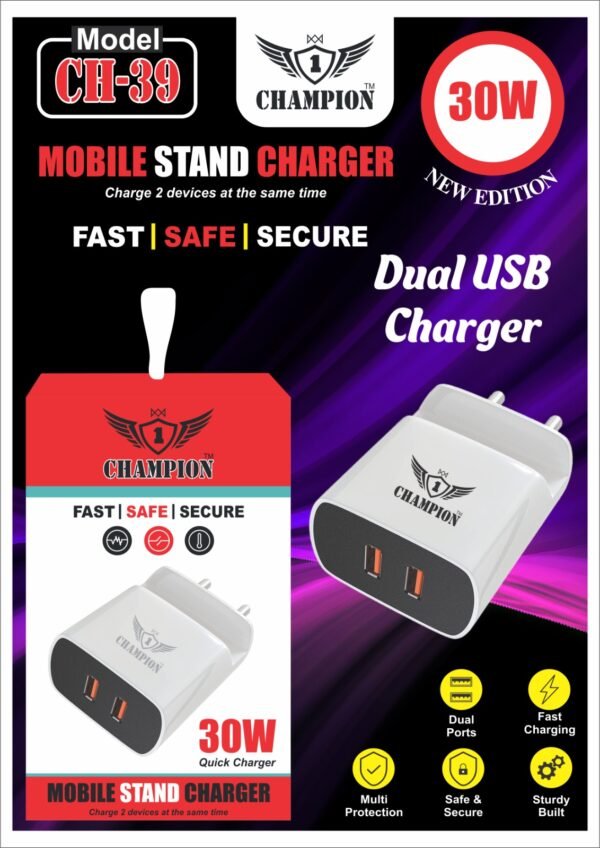 Champion 30w dual usb fast charger with warranty