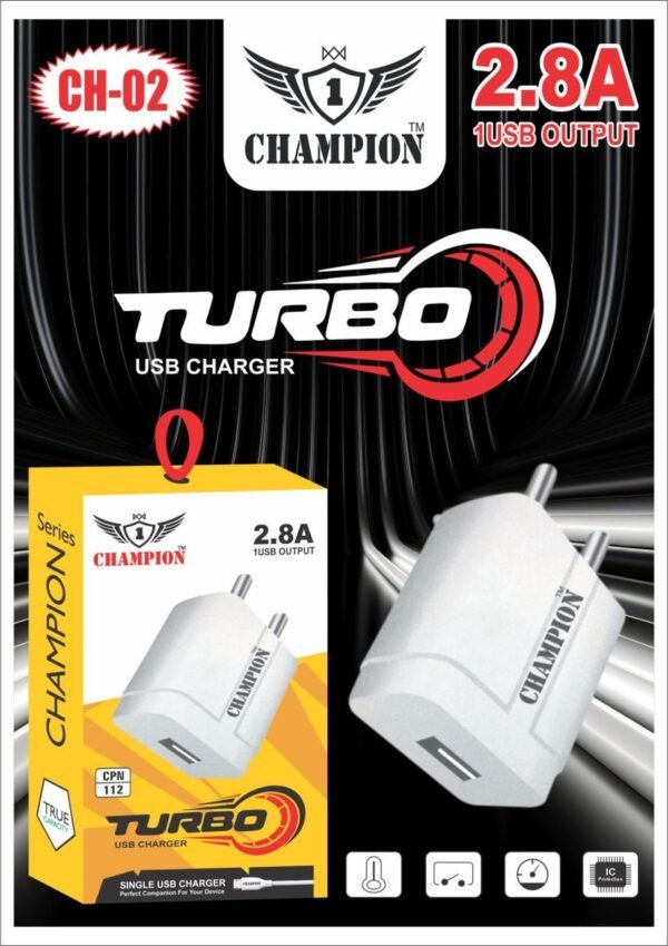 CHAMPION 2.8 AMP TURBO SINGLE USB CHARGER