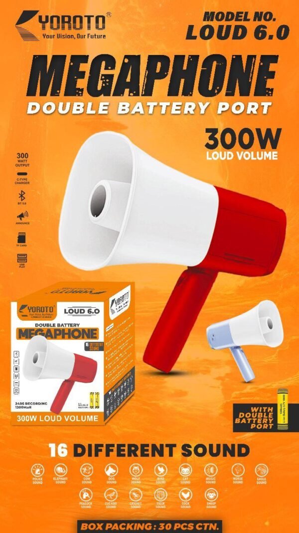 loud 6.0 meghaphone dual port only   (single bettary )
