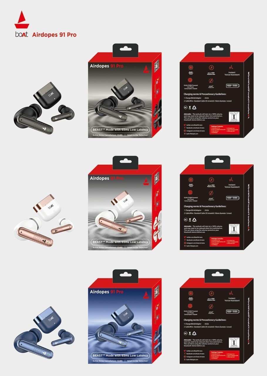 BOAT AIRDOPES 91 PRO EARBUDS BEST QUALITY