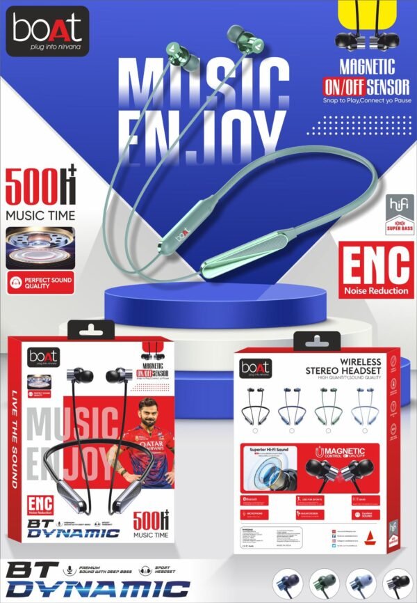BOAT 🆕 Dynamic Neckband Magnetic 🧲 on Off+ Metal Ear+ Shiny ✨ Ear+220 Mah big Battery