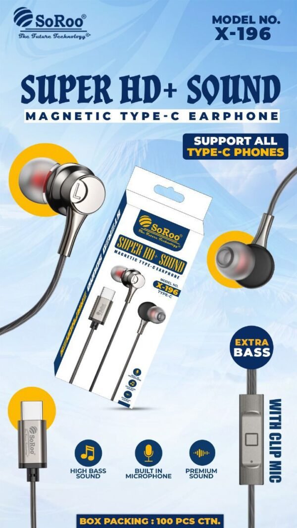 SOROO X 196 MEGNETIC TYPE C PIN EARPHONE