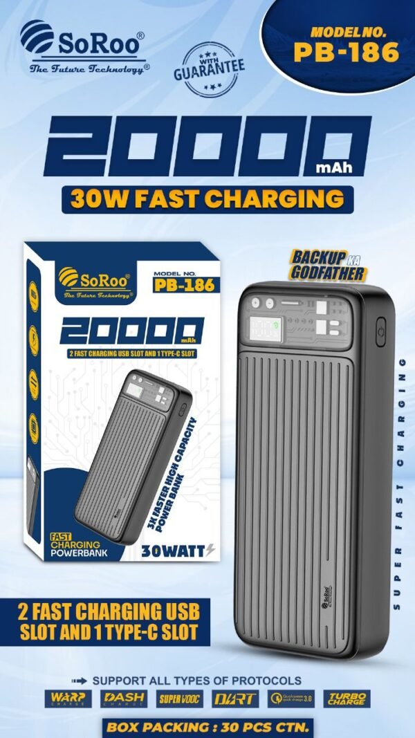 SOROO PB 186 20000 MAH 30W FAST CHARGING POWER BANK
