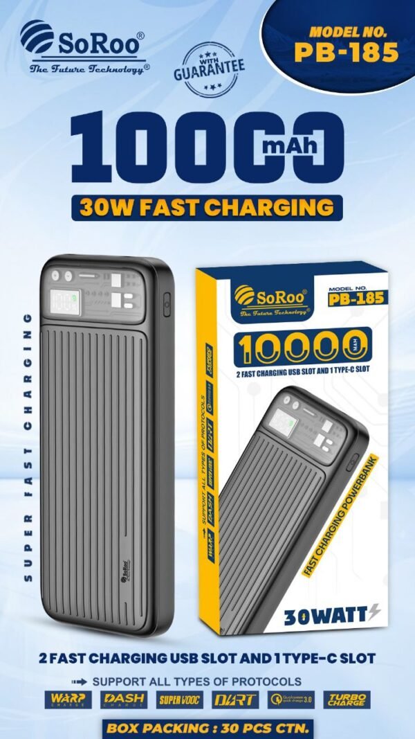 SOROO PB 185 10000 MAH 30W FAST CHARGING POWER BANK