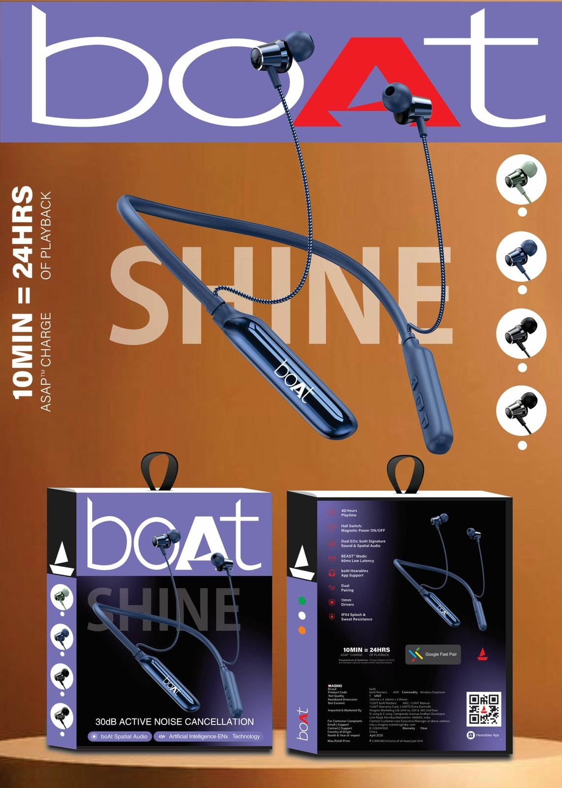 boat shine on/off megnetic wireless neckband