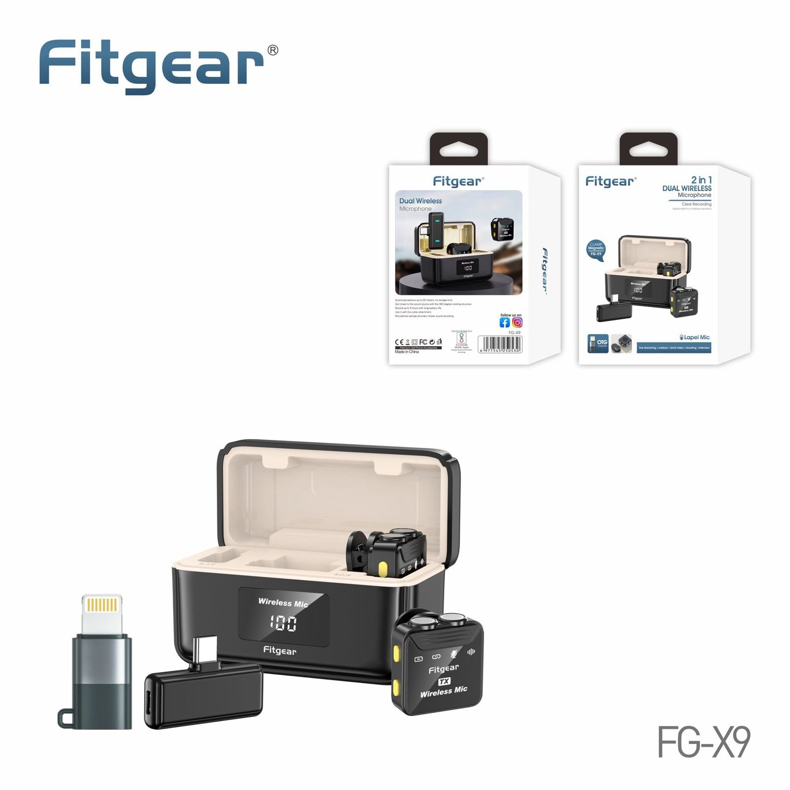 FITGEAR FG X9 2IN 1 DUAL WIRELESS MICROPHONE