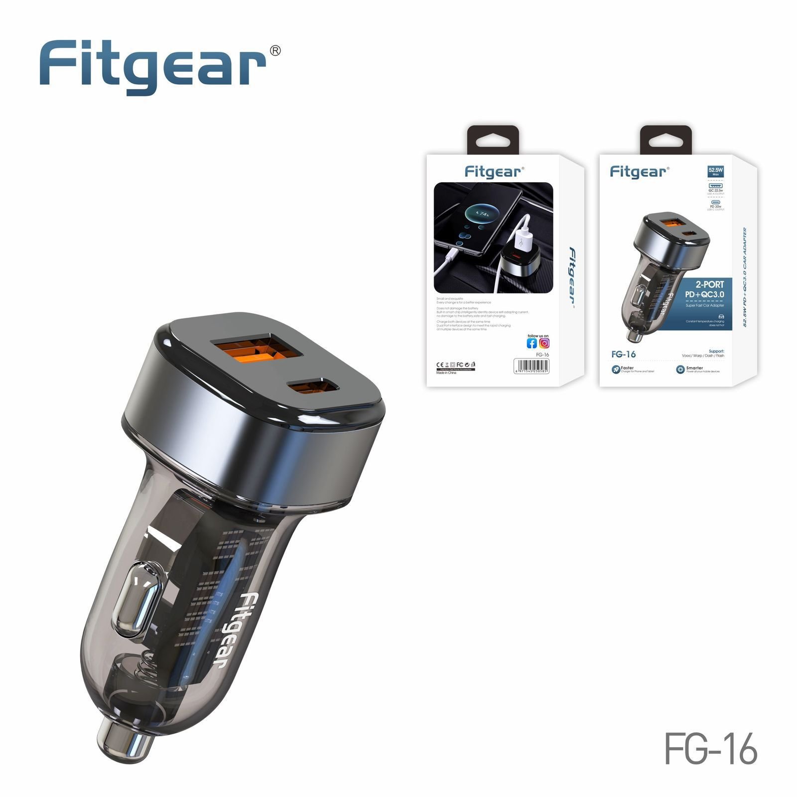 FITGEAR FG 16 2 PORT PD+QC3.0 SUPER FAST CAR CHARGAR