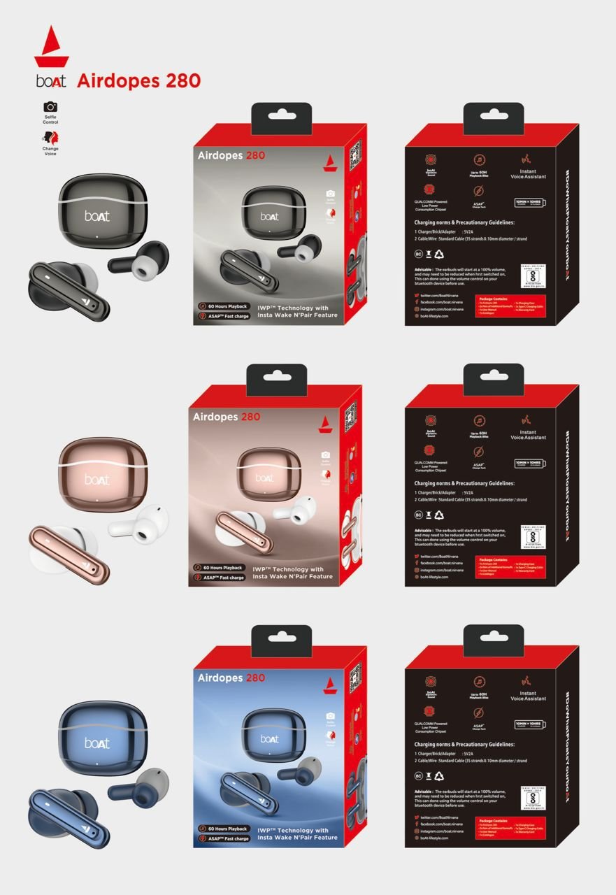 BOAT AIRDOPES 280 TWS EARBUDS BEST QUALITY