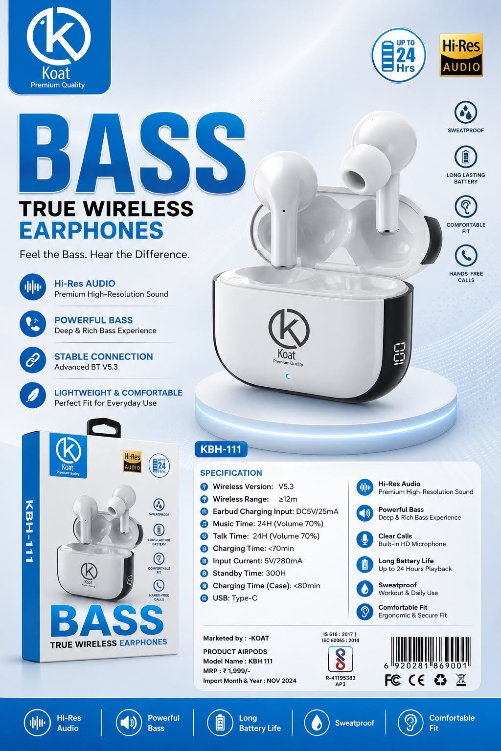 KOAT 111 AIRPODS 1 YEAR WARRANTY