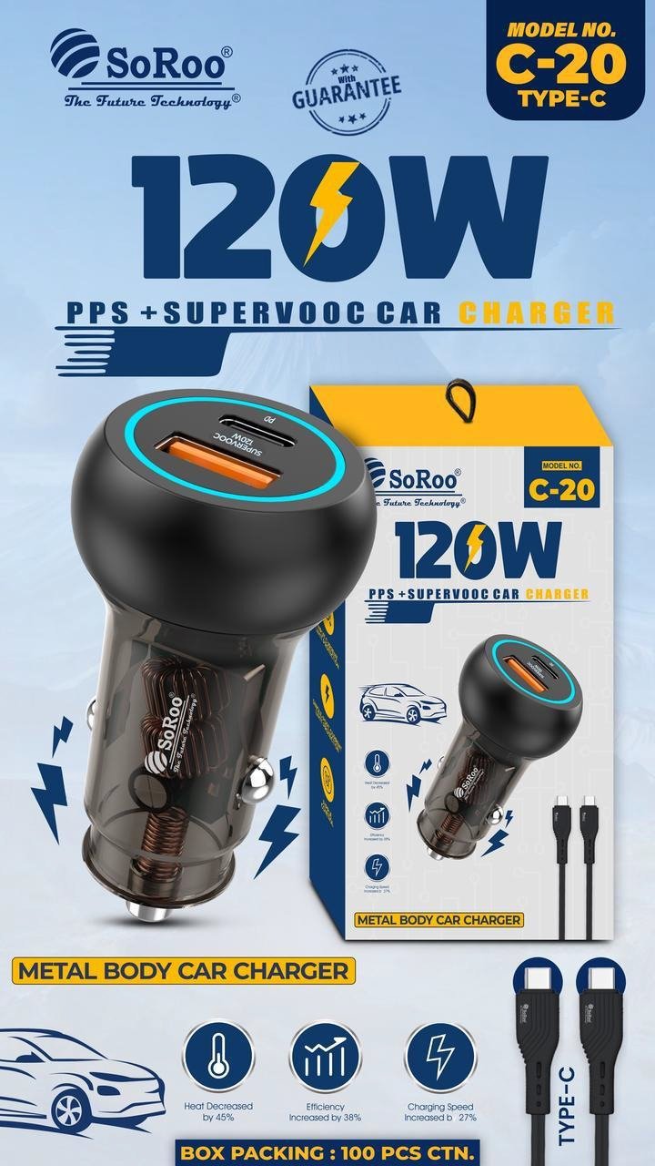 SOROO C-20 TYPE C 120W PPS+SUPERVOOC CAR CHARGER