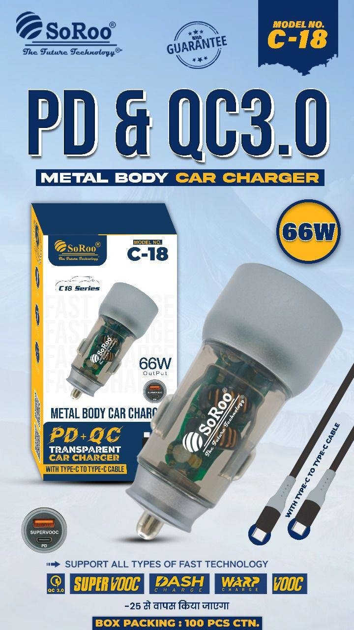 SOROO C-18 PD&Q3.0 METAL BODY CAR CHARGER