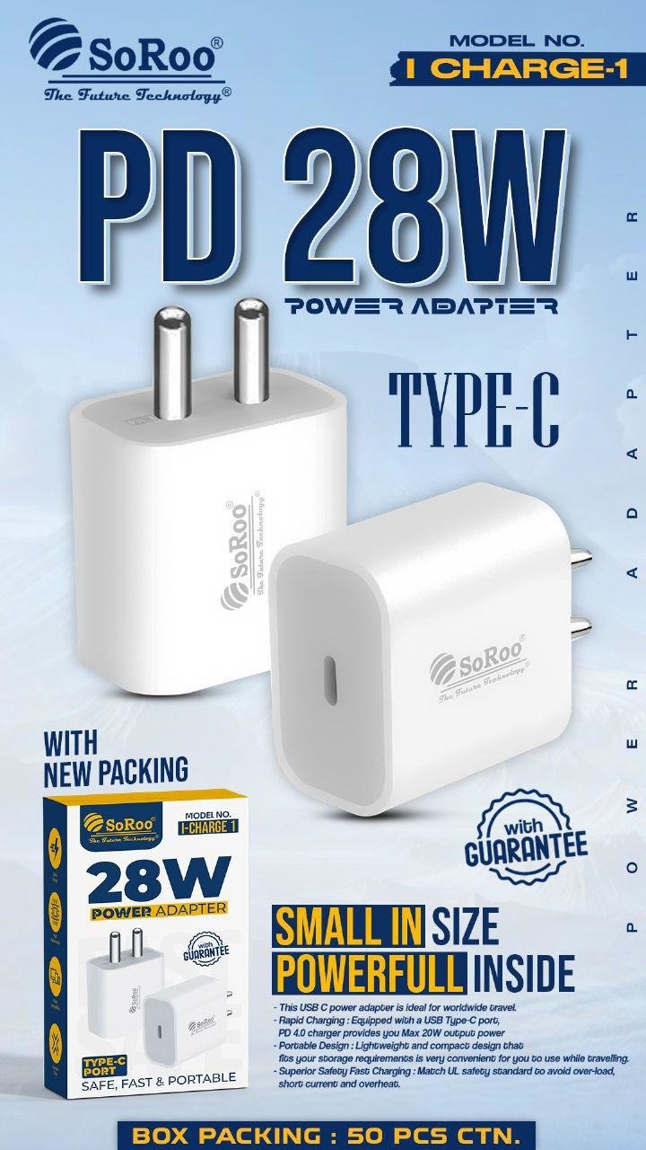 SOROO I CHARGE 1 PD 28W TYPE C POWER ADAPTER