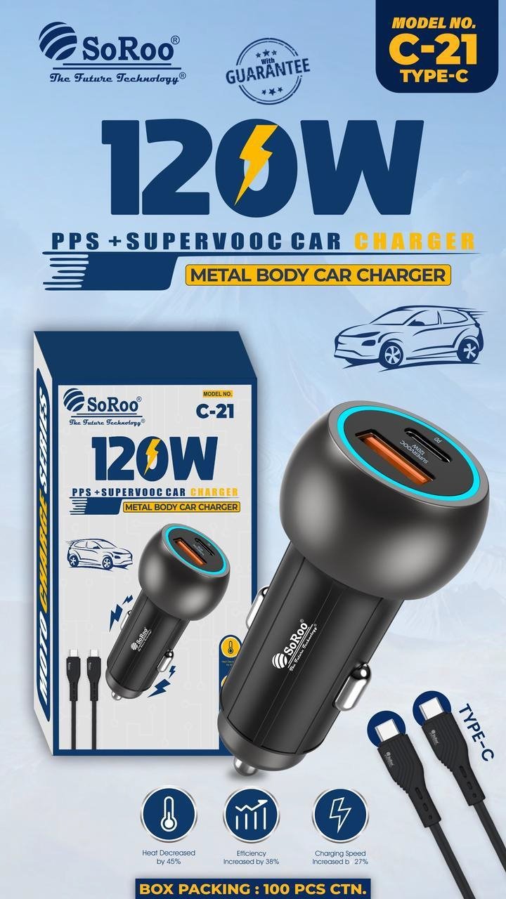 SOROO C-21 TYPE C 120 W PPS+SUPERVOOC CAR CHARGER