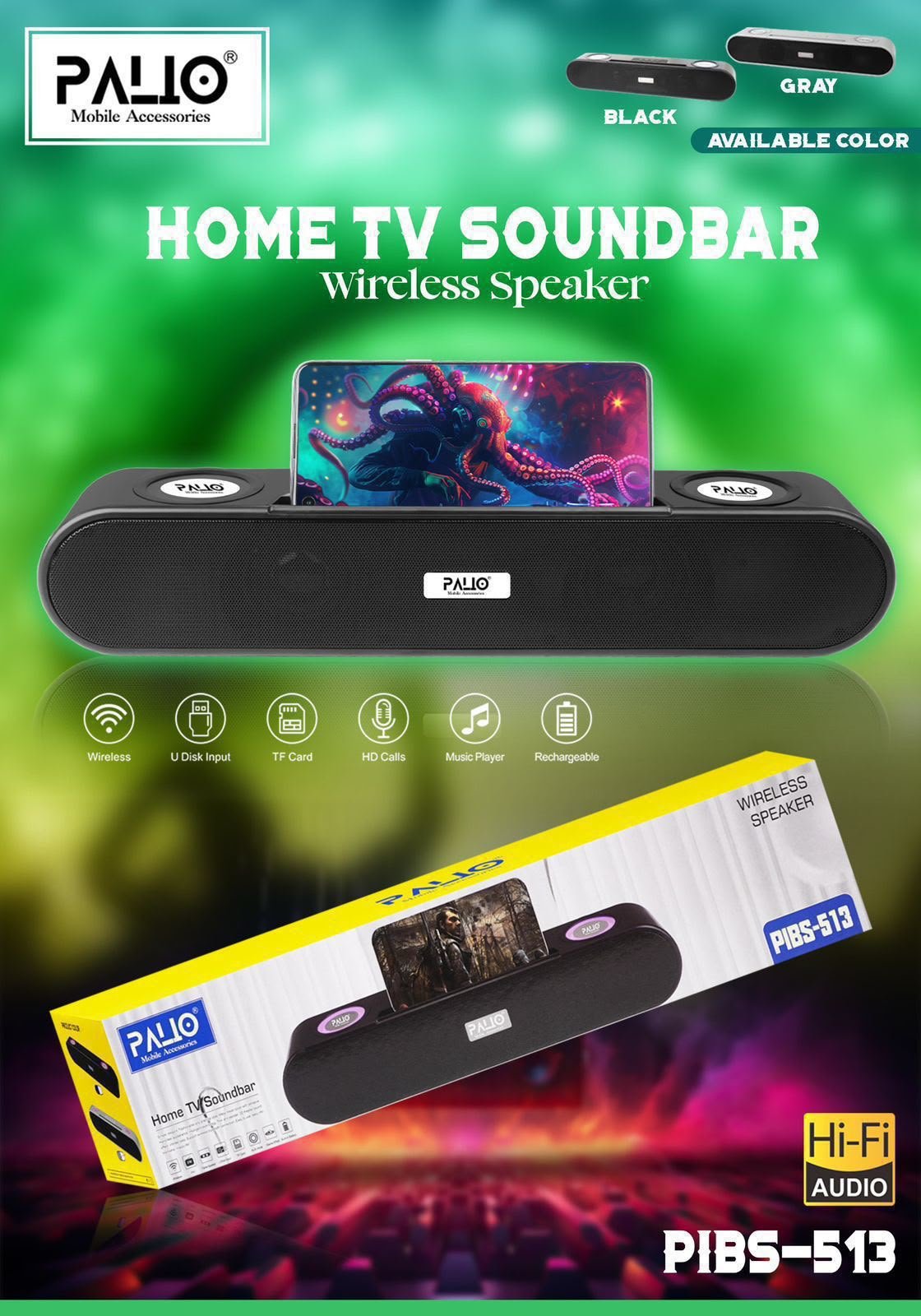 palio pibs 513 wireless home tv soundbar